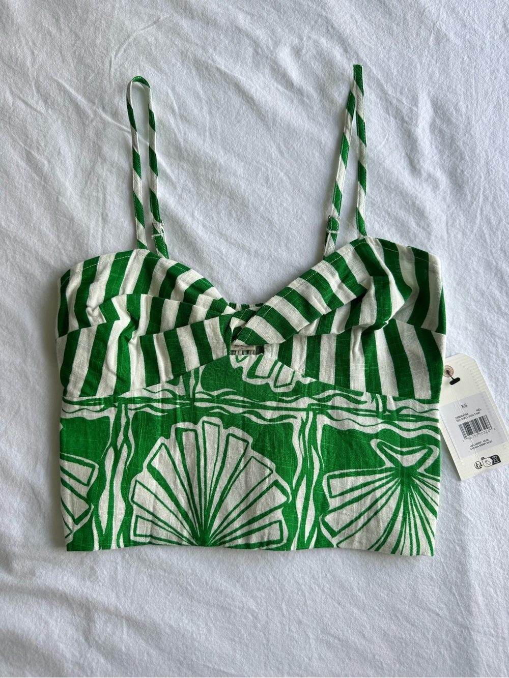 Billabong Green and White Stripe Shell-Print Crop Tank